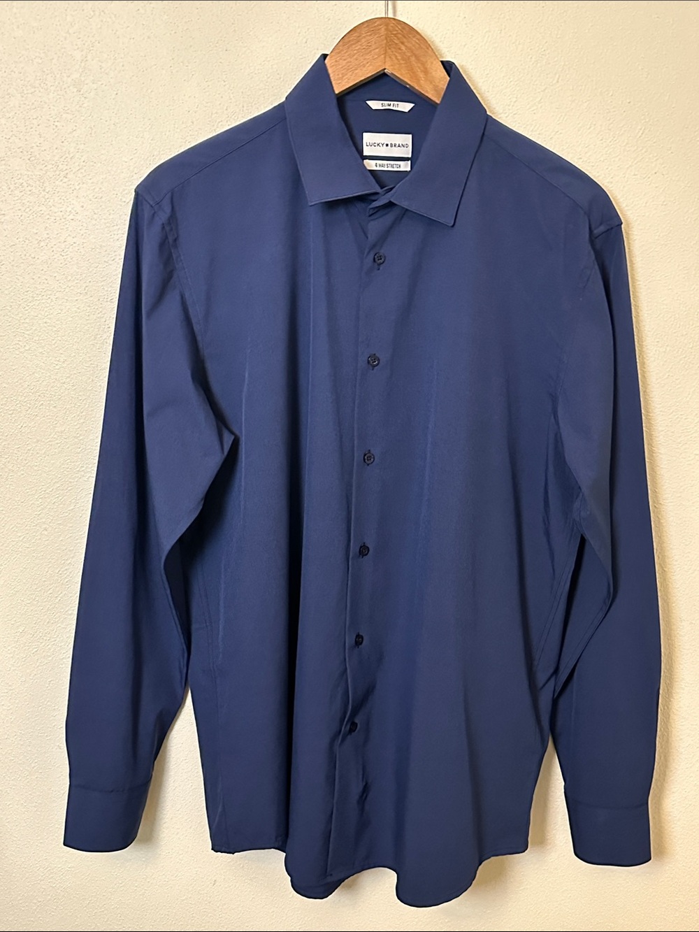 Lucky Brand Deep Blue Slim Fit Long-Sleeve Dress Shirt Sz L, 16/16.5, 34/35